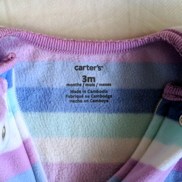 carter's striped fleece zipper footie sleeper pajamas 3 months baby girl - Picture 4 of 8